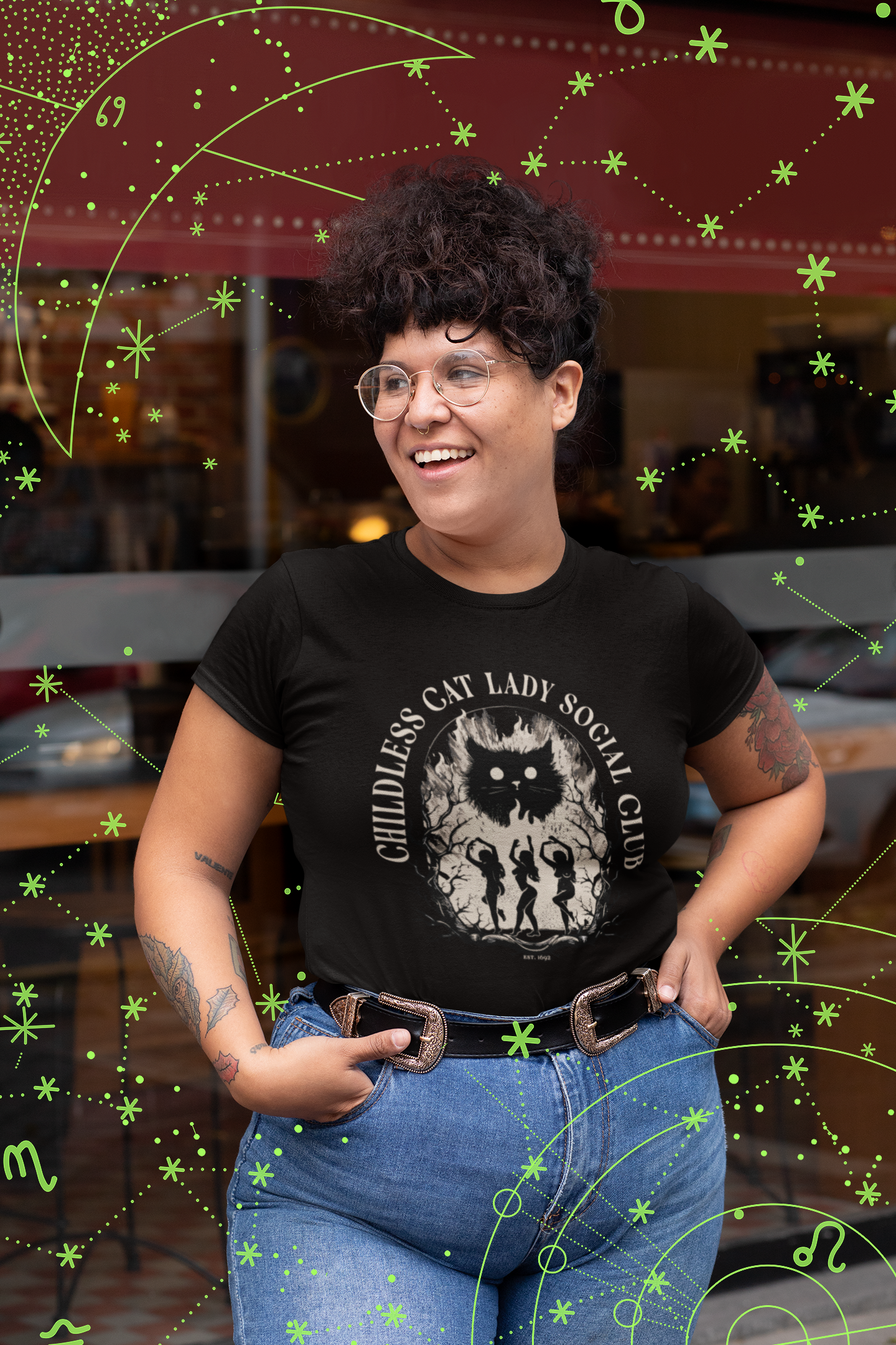 Childless Cat Lady Social Club Black T-Shirt (Plus), Halloween, Witch, Kamala Harris 2024, Spooky Tee, Unisex Sizes XL, 2XL, 3XL, 4XL, 5XL
