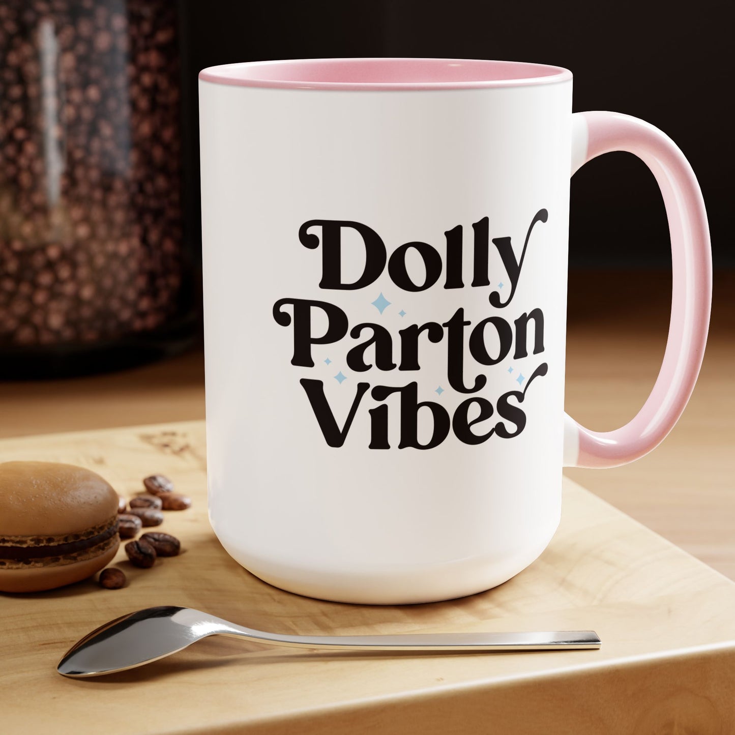 Dolly Vibes Two-Tone Coffee Mug, 15oz / White + Pink